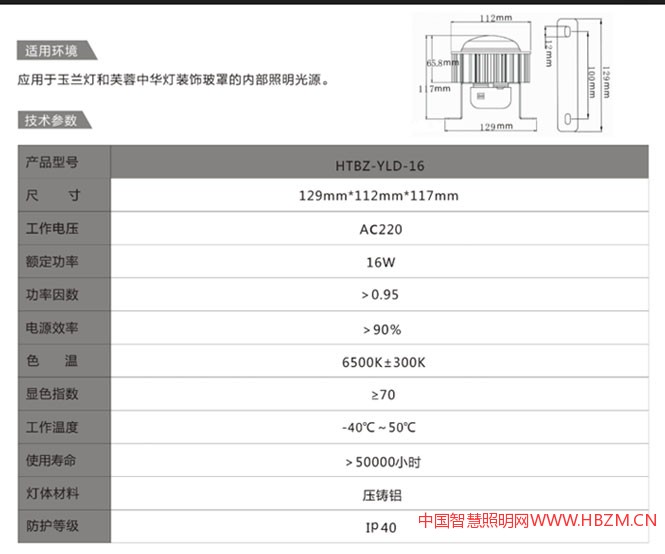 华体LED玻罩光源技术参数