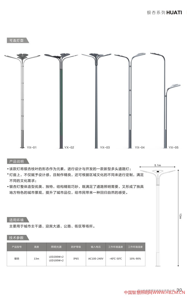 华体照明银杏系列产品说明及技术参数