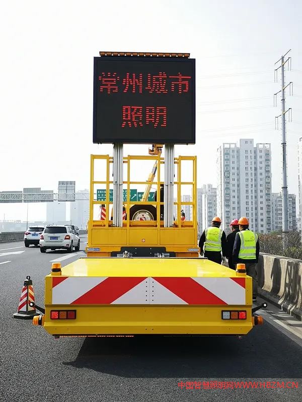 防撞型照明工程维护车安装了升降LED屏